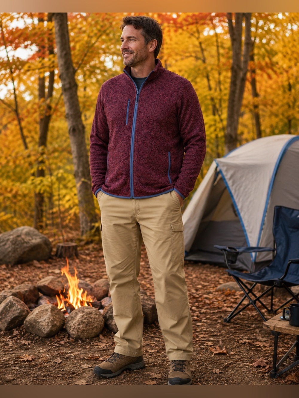 Men's Red Heather Full zip -Zip Sweater Jacket